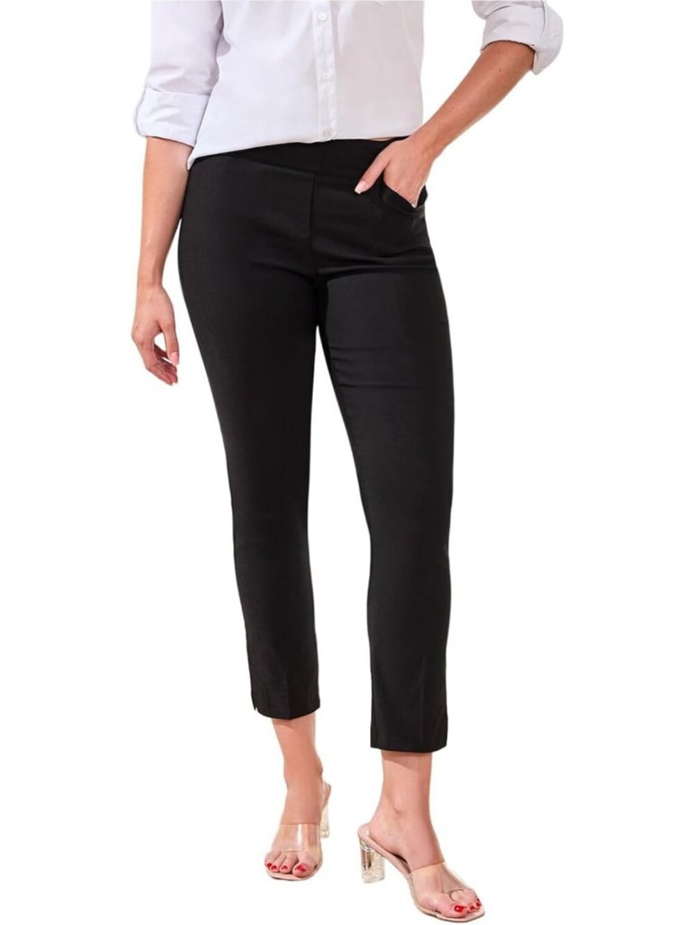 Slimming Ankle Pants for Women - Pull-On Performance Stretch Trousers with Tummy